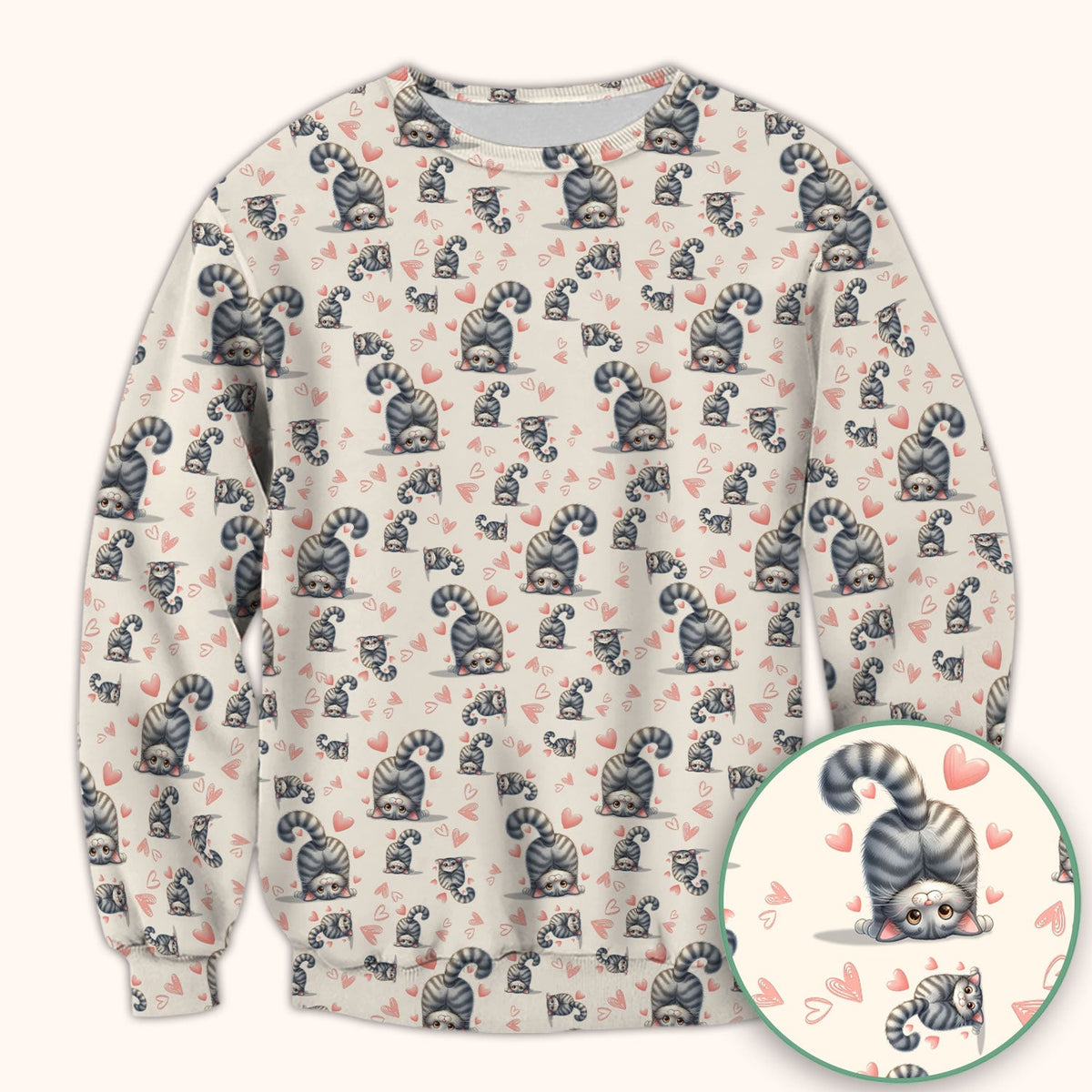 Valentine Cute Cat Scrub Top, Cat Heart Pattern Nurse Uniform, Comfortable Scrubs For Nurses
