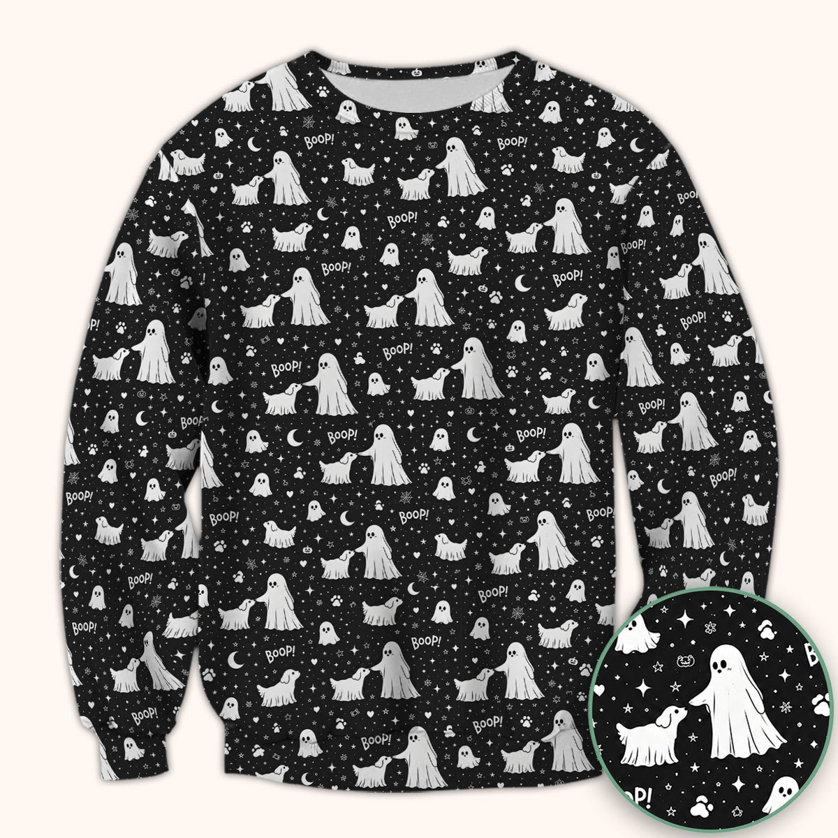 Halloween Ghost Boop Dog Pattern Scrub Top, Comfortable Scrubs for Nurses