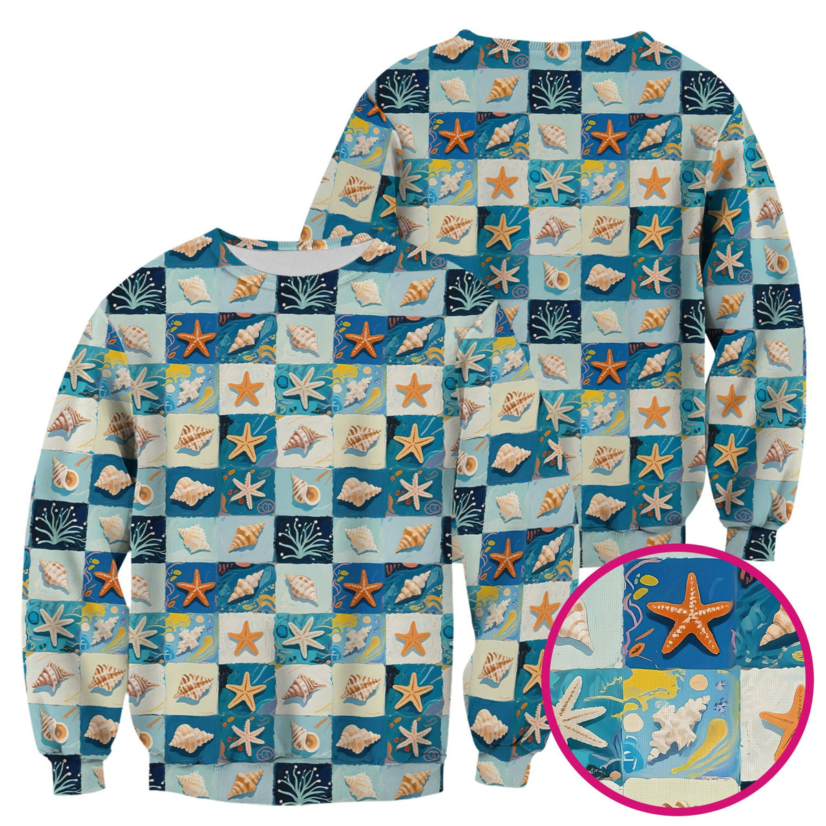 Seashell Starfish Ocean Tile Nurse Scrub Top