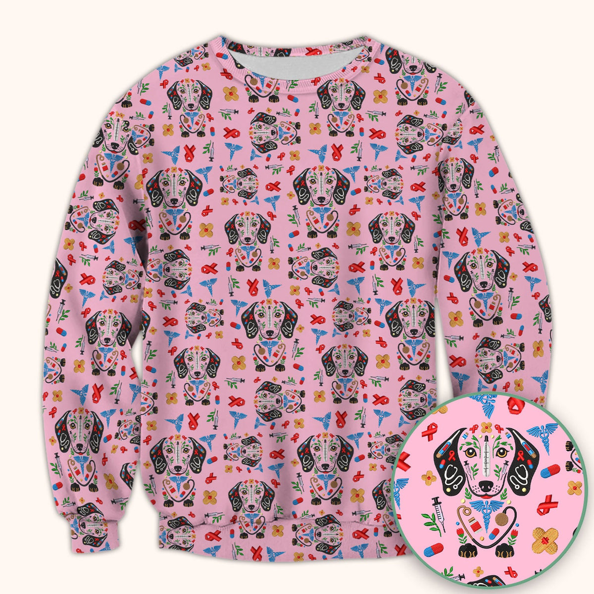 Dachshund Medical Icon Nurse Scrub Top
