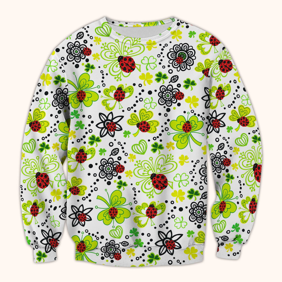 Ladybug Clover Floral Pattern Print Scrubs Nurses, Breathable Fabrics Nursing Uniform
