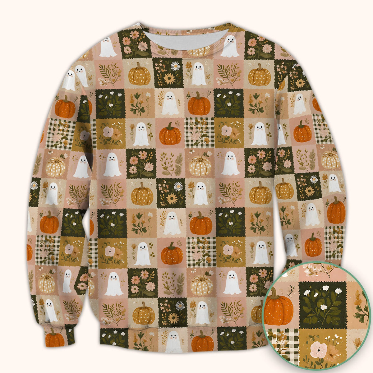 Halloween Ghost Pumpkin Patchwork Nurse Scrub Top