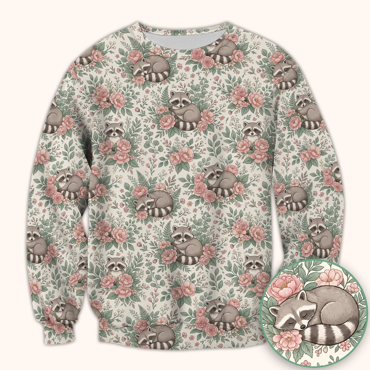 Sleeping Raccoon Rose Garden Nurse Scrub Top