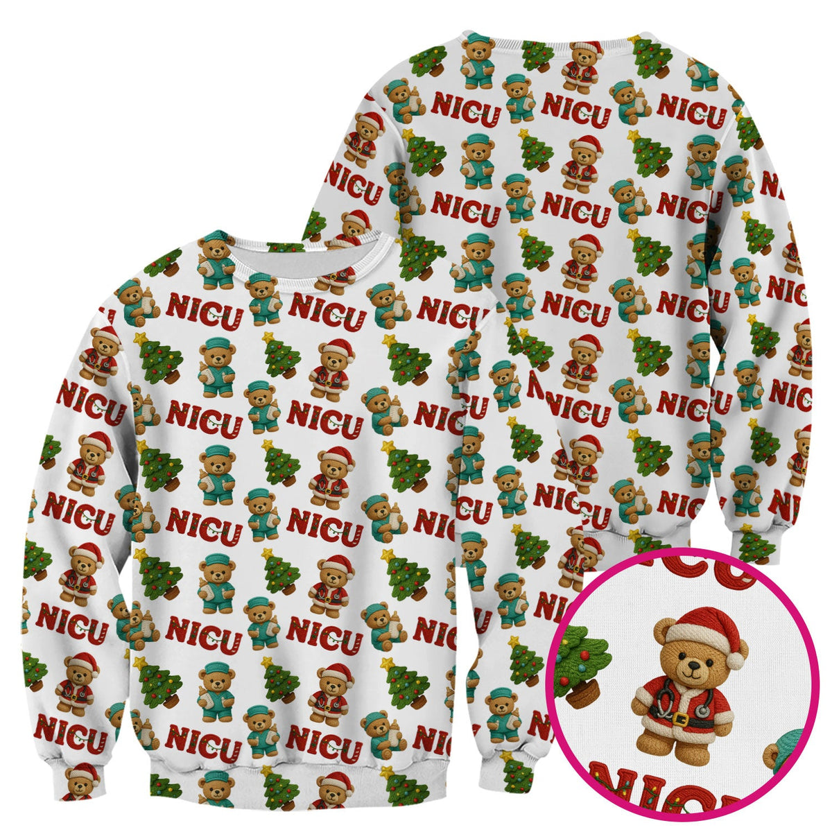 NICU Nurse Teddy Bear Scrub Top - Christmas Gift