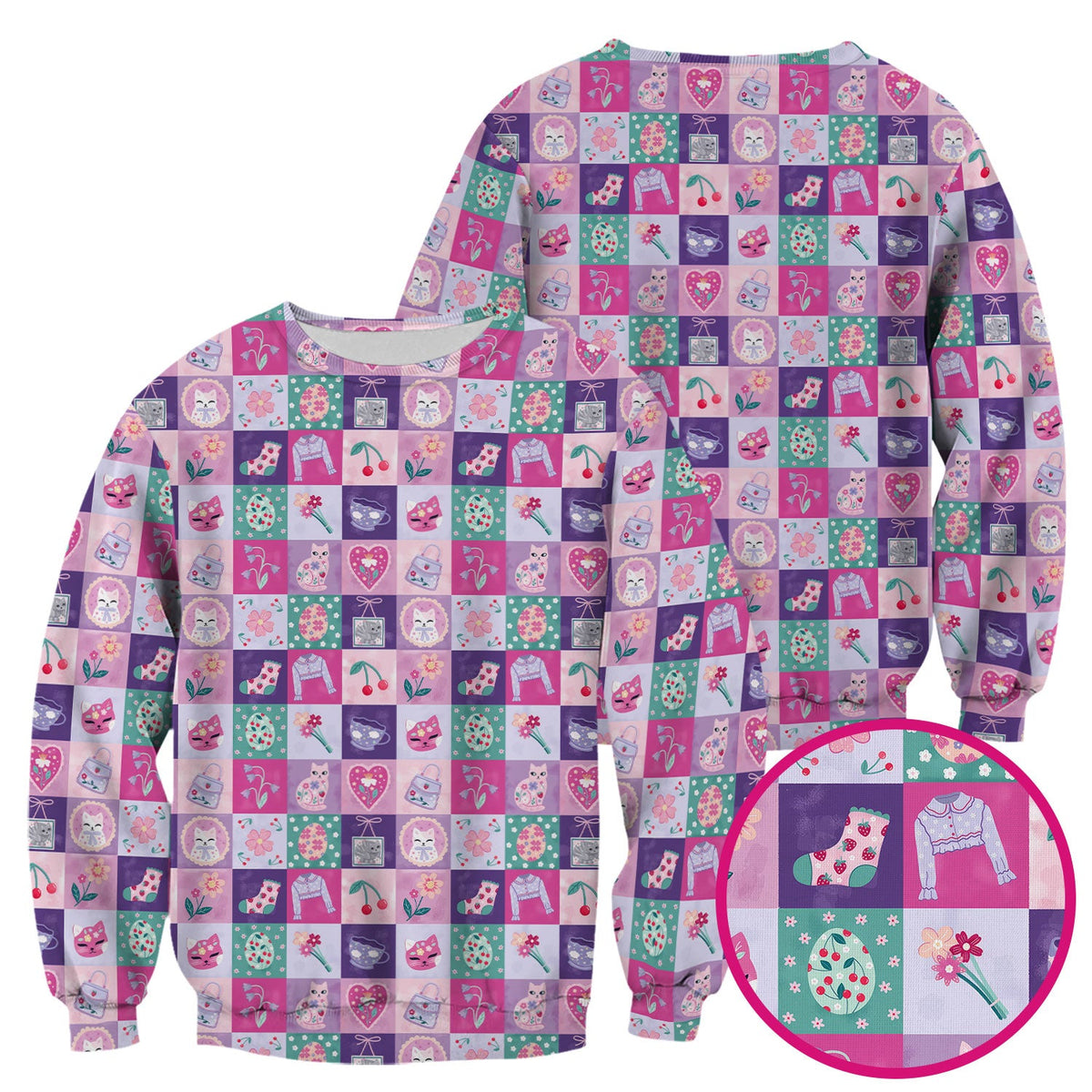 Pastel Cat Patchwork Kawaii Nurse Scrub Top