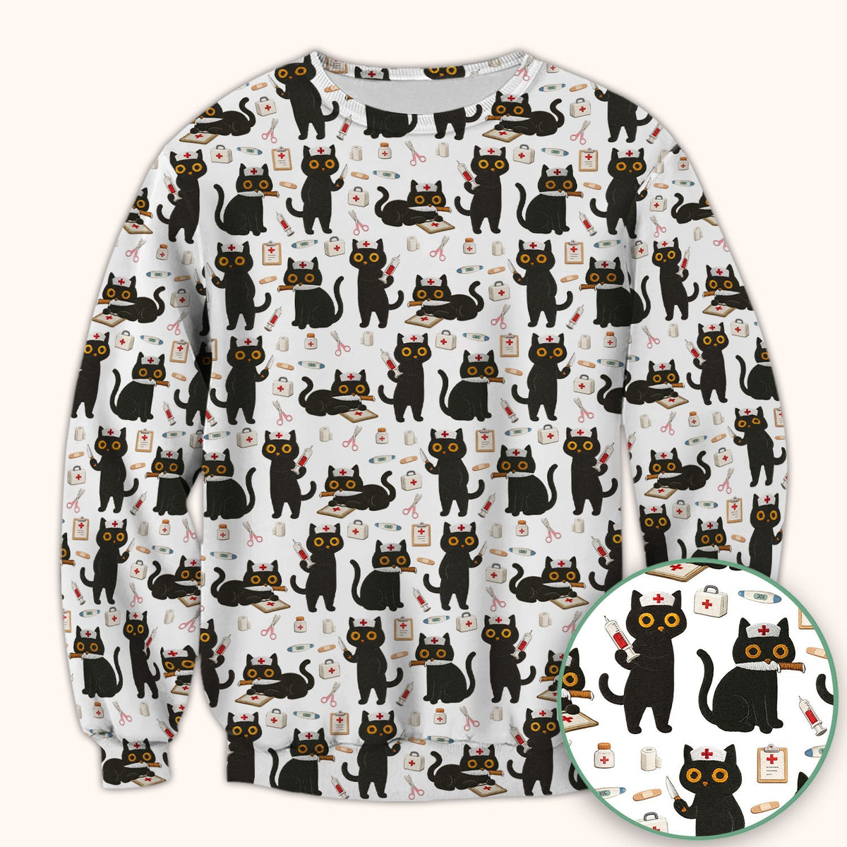 Cute Black Cat Nurse Scrub Top