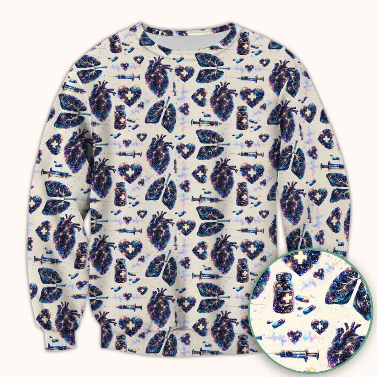 Galaxy Anatomical Heart Lung Syringe Nurse Scrub Top