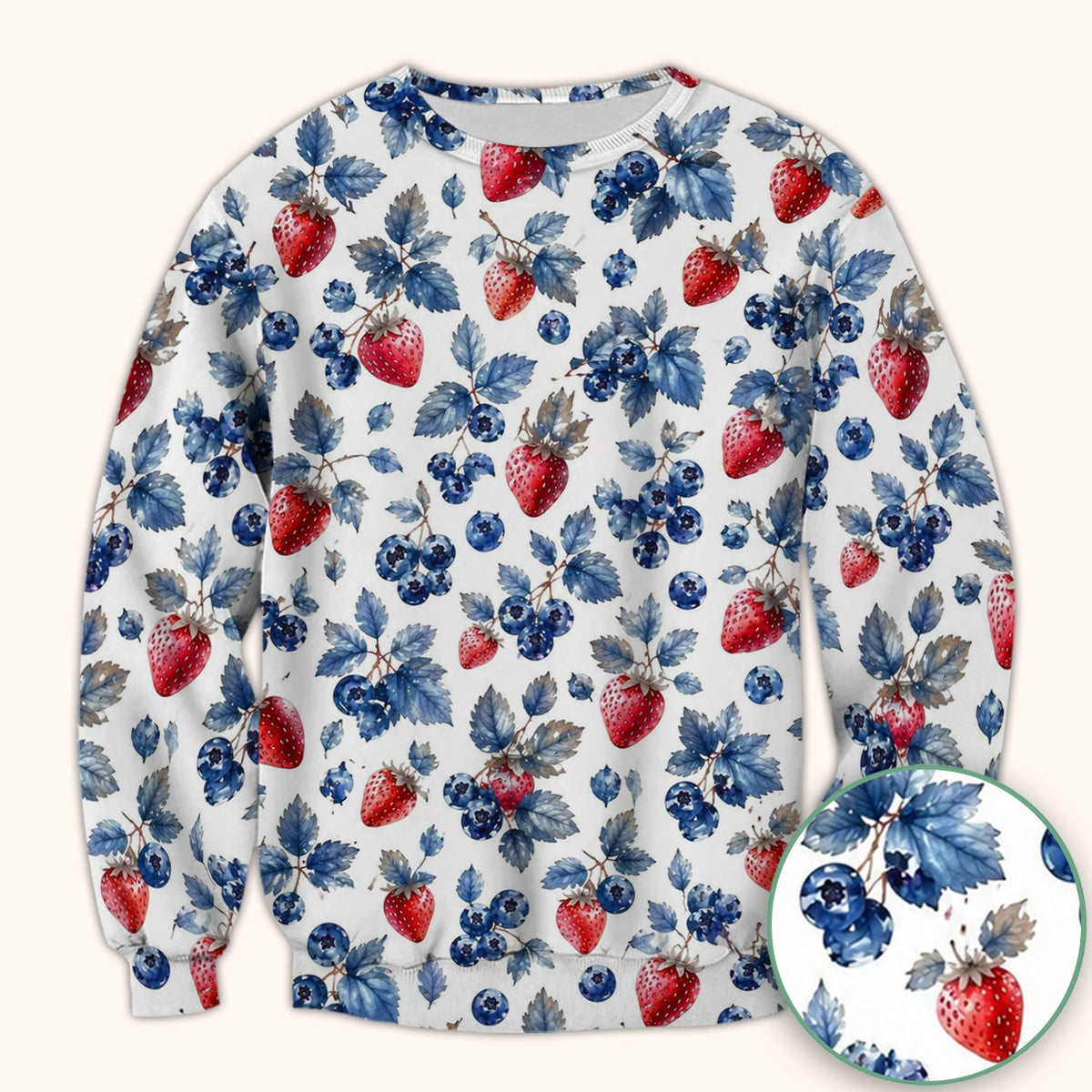 Cute Strawberry & Blueberry Leaf Pattern Scrub Top, Comfortable Scrubs for Nurses