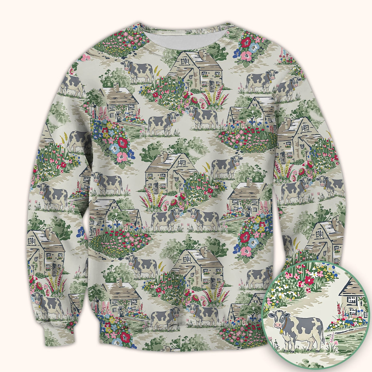 Countryside Cows Cottage Garden Nurse Scrub Top