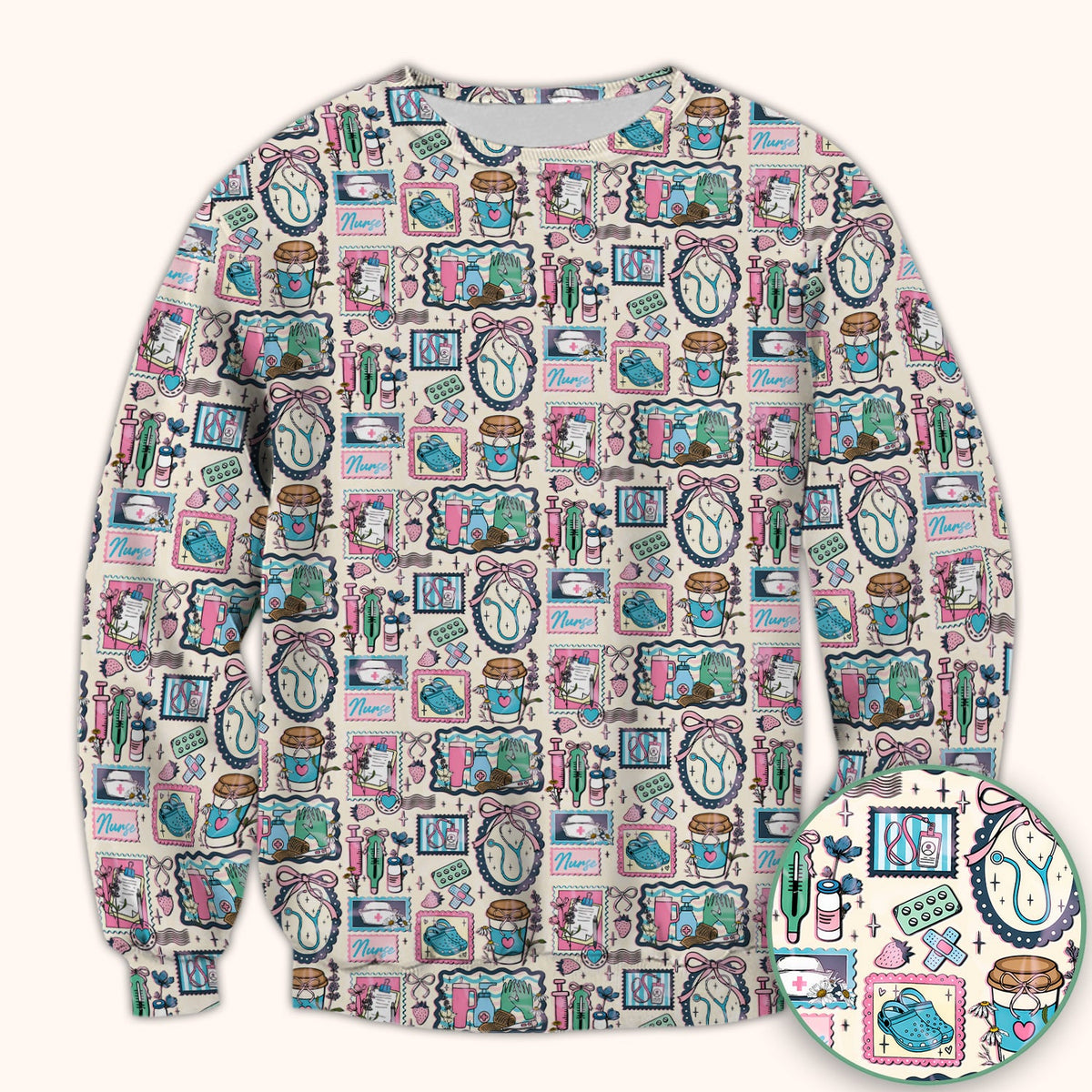 Stethoscope Syringe Frame Nurse Scrub Top