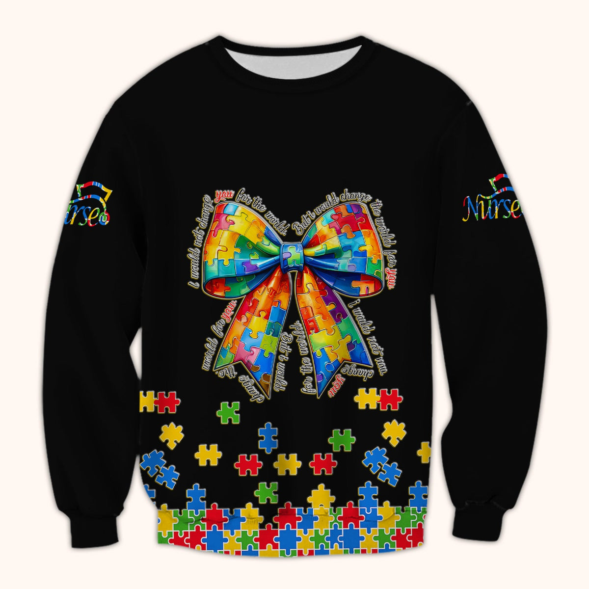 Autism Puzzle Bow Colorful Pieces Nurse Scrub Top