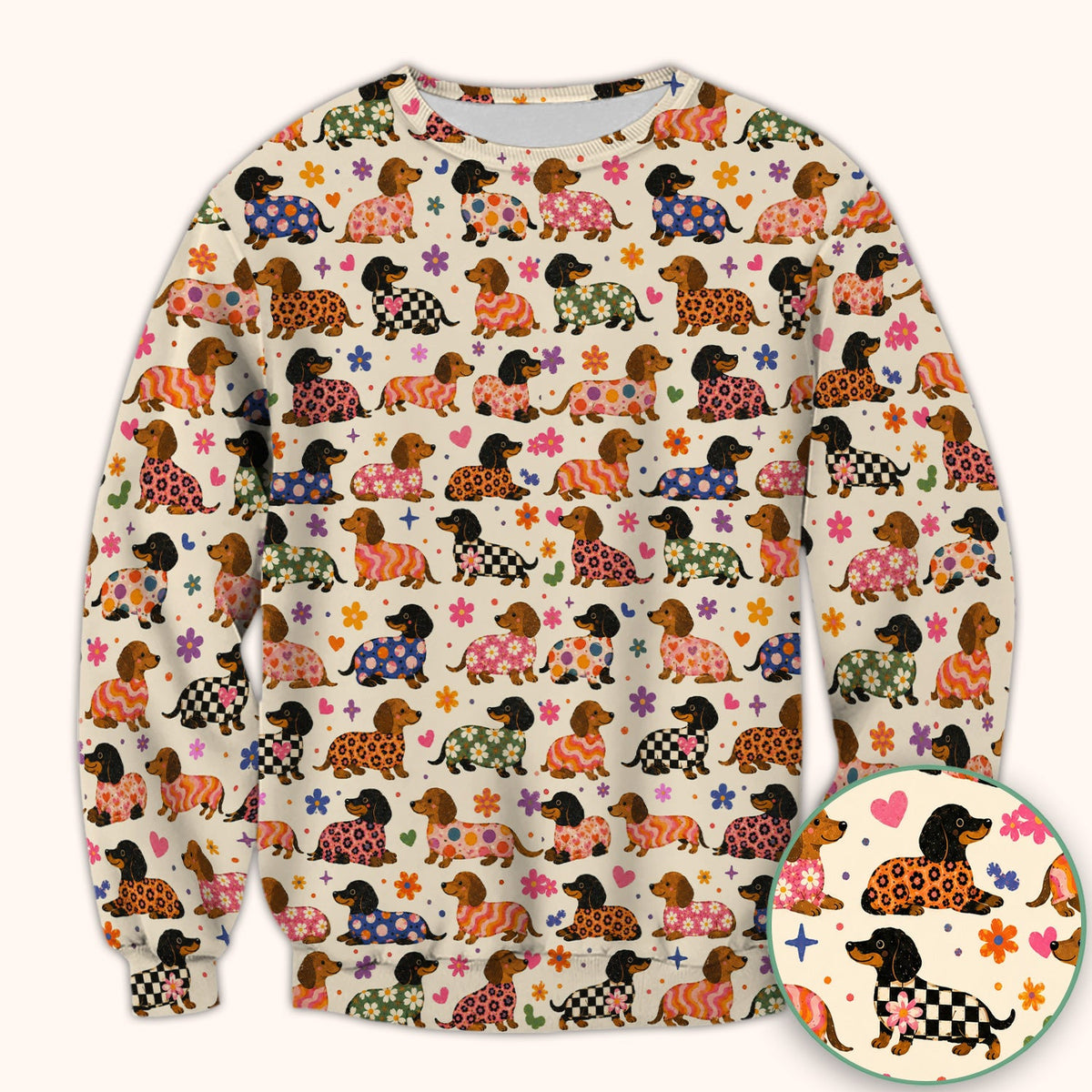 Floral Dachshund Print Nurse Scrub Top