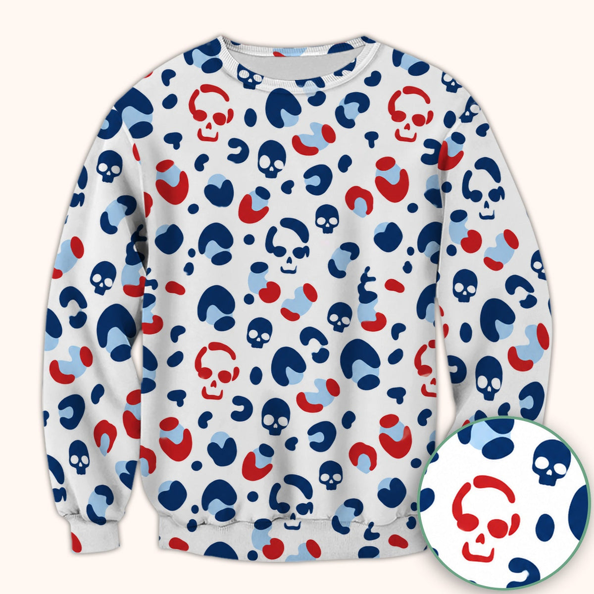 Red Blue Skull Leopard Nurse Scrub Top