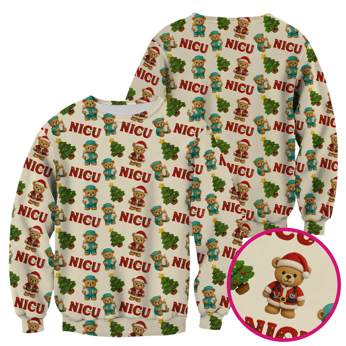 NICU Nurse Teddy Bear Scrub Top - Christmas Gift