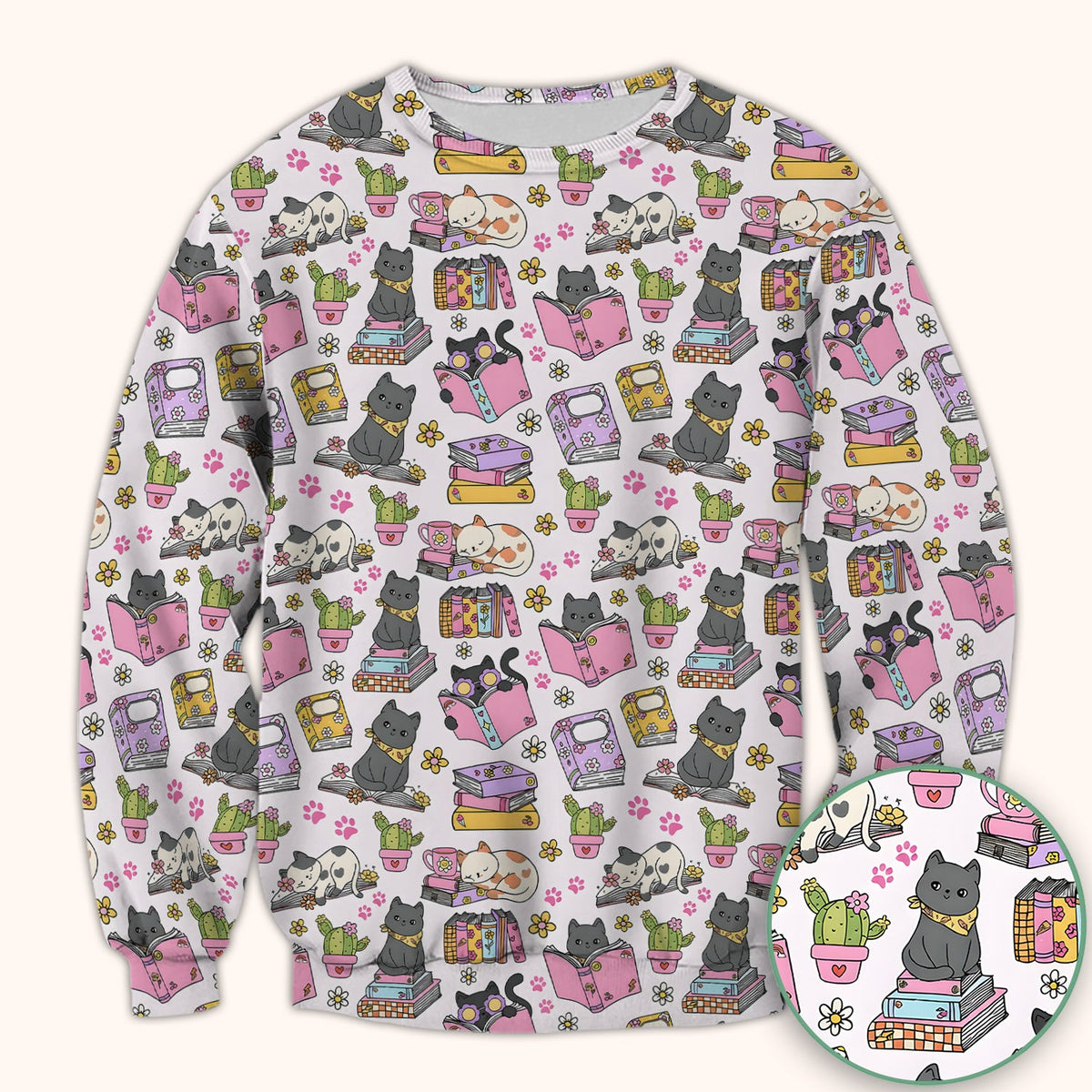 Cat Book Cactus Nurse Scrub Top