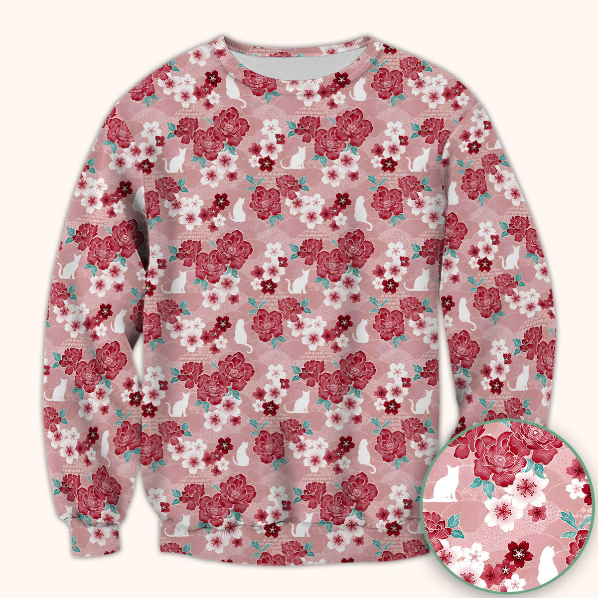 Floral White Cat Nurse Scrub Top