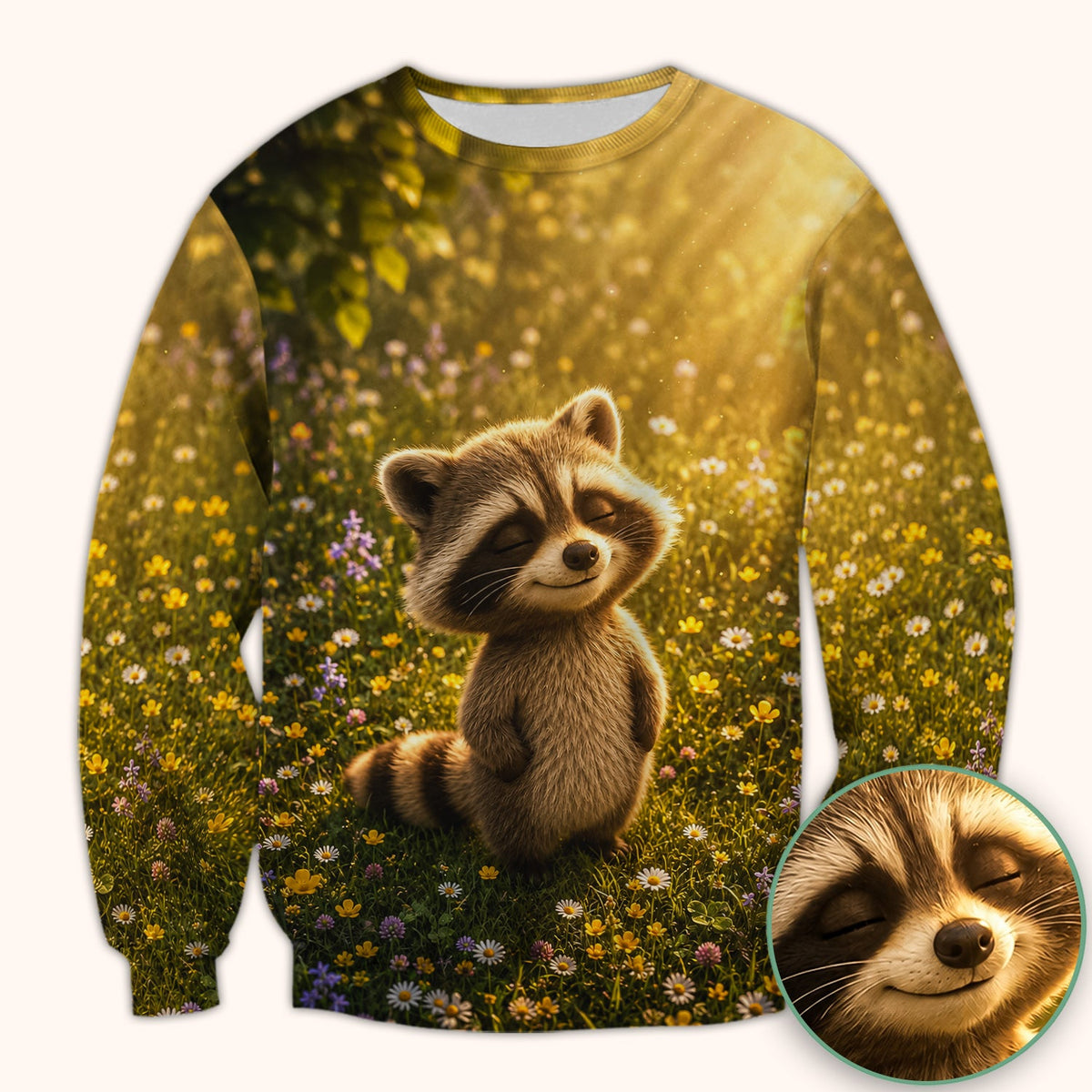 Smiling Raccoon Meadow Flower Nurse Scrub Top