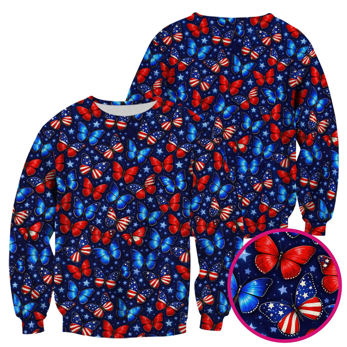 Patriotic Butterfly Stars Pattern Scrubs Top, Comfortable Scrubs for Nurses