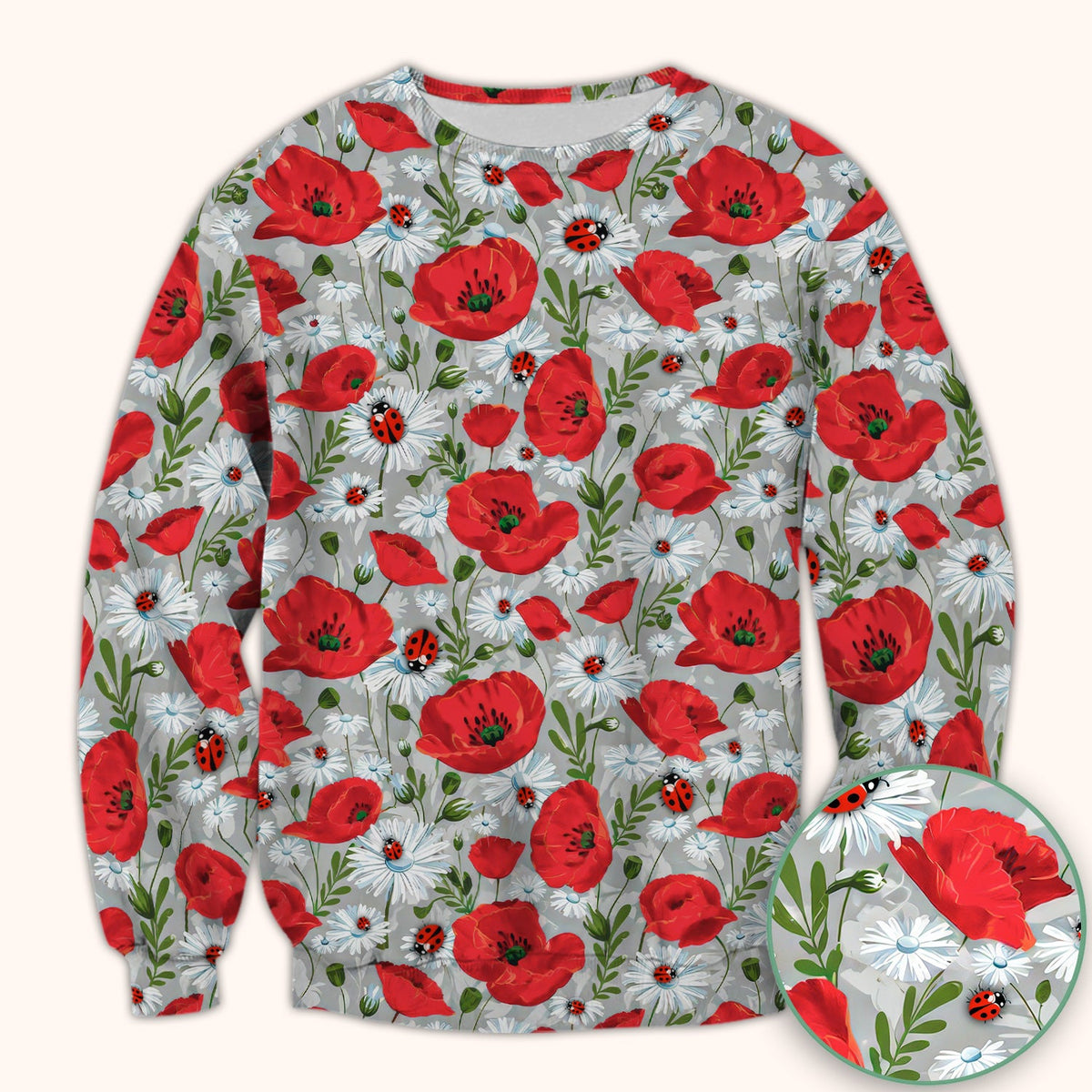 Red Poppy Daisy Ladybug Nurse Scrub Top