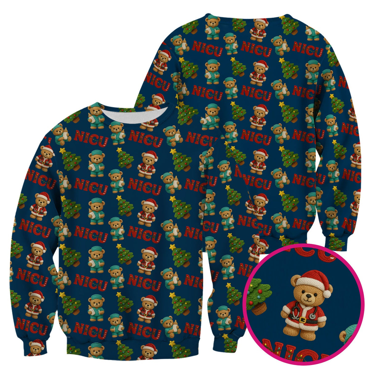 NICU Nurse Teddy Bear Scrub Top - Christmas Gift