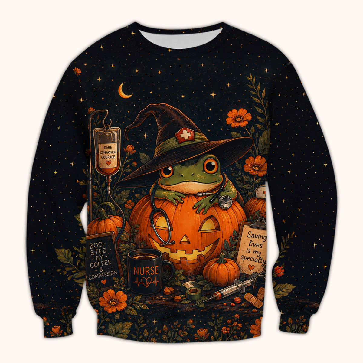 Witch Frog Pumpkin Nurse Scrub Top - Halloween Gift