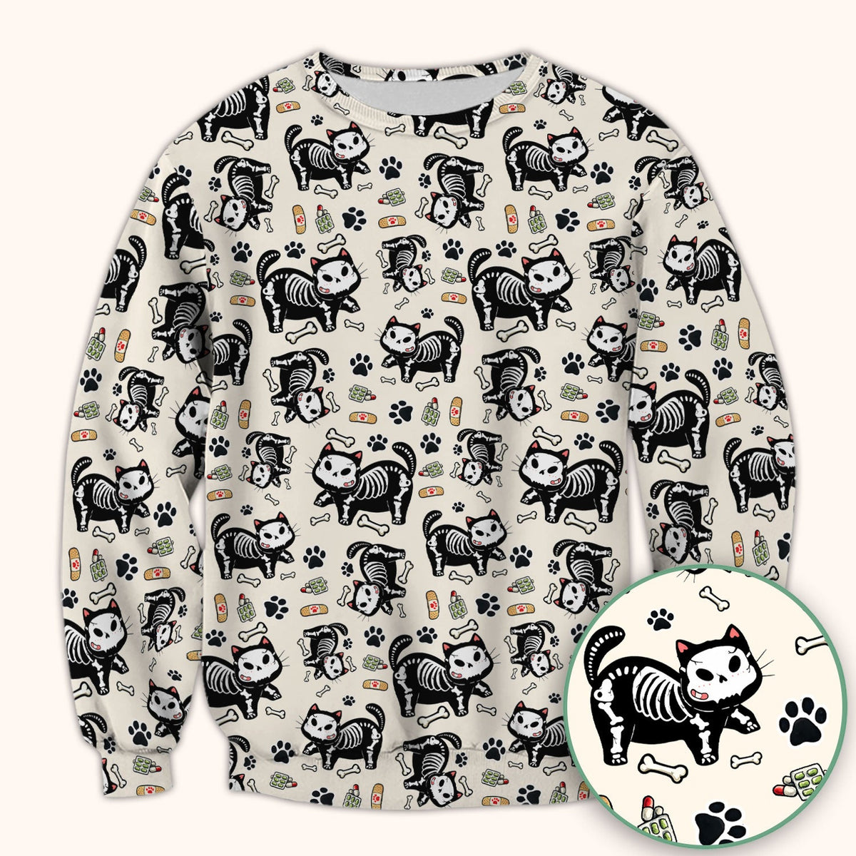 Skeleton Cat Medical Pattern Scrub Top, Comfortable Scrubs for Nurses