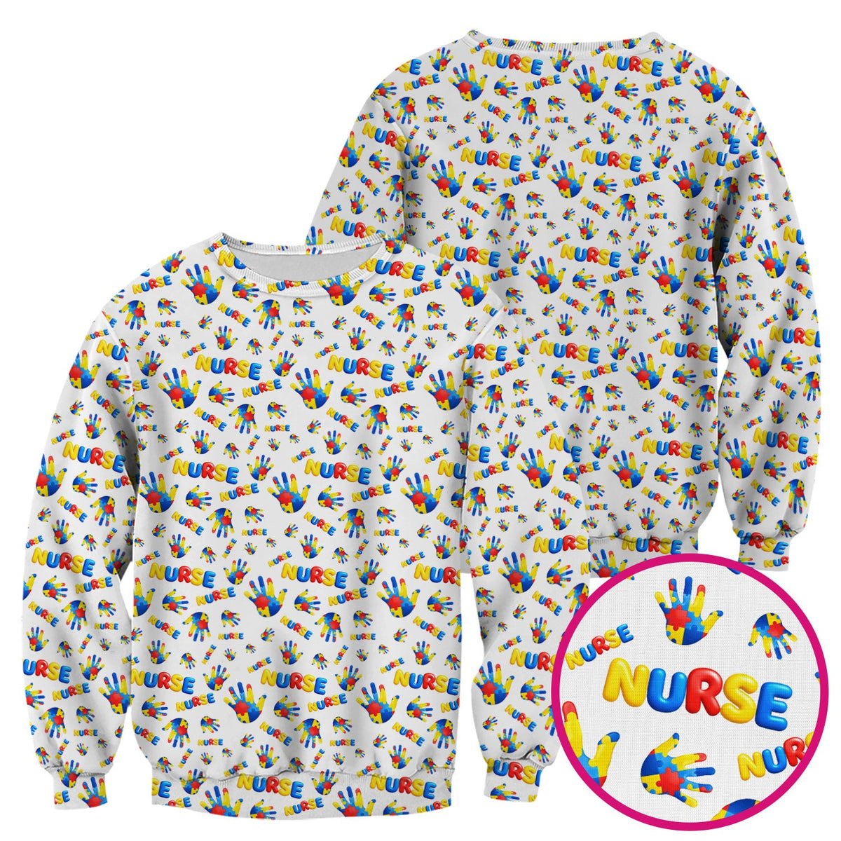 Colorful Autism Handprint Nurse Scrub Top
