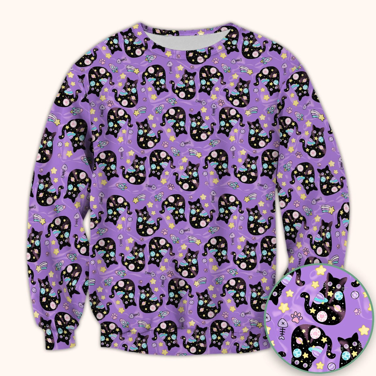 Galaxy Black Cat Space Nurse Scrub Top