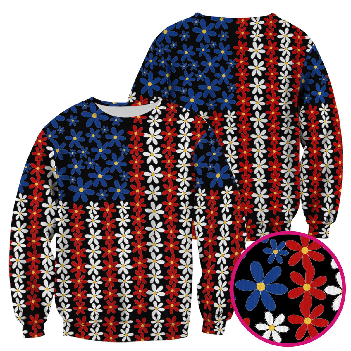 Retro Red Blue Daisy Nurse Scrub Top