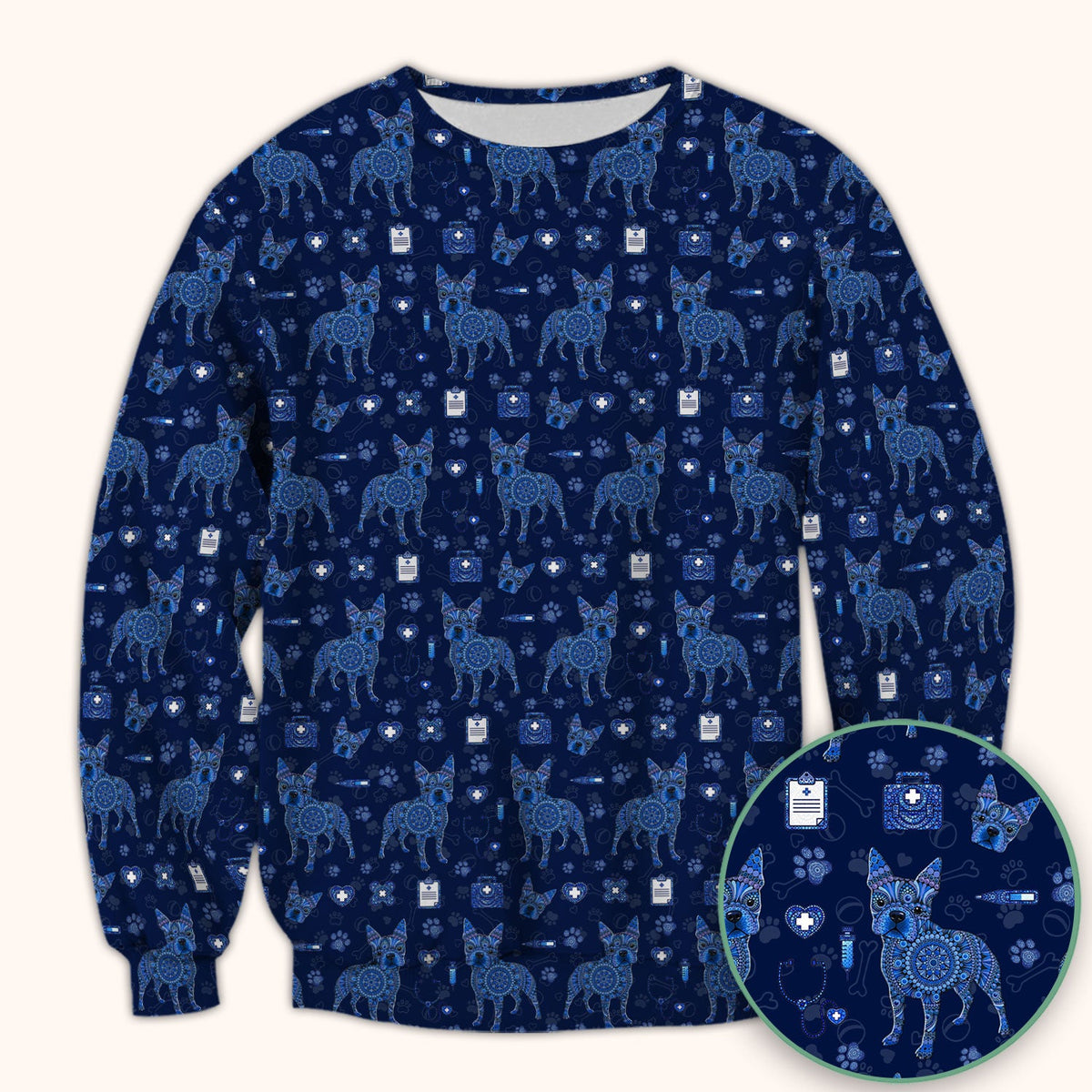 Blue Heeler Australian Cattle Dog Scrub Top, Australia Dot Art Pattern Shirt, Breathable Fabrics Nursing Uniform