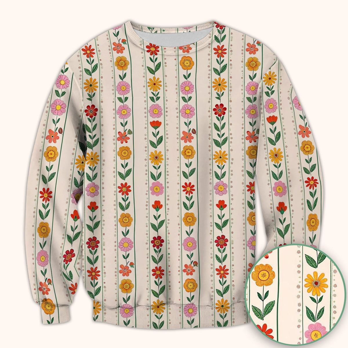 Retro Floral Stripe Garden Bloom Nurse Scrub Top