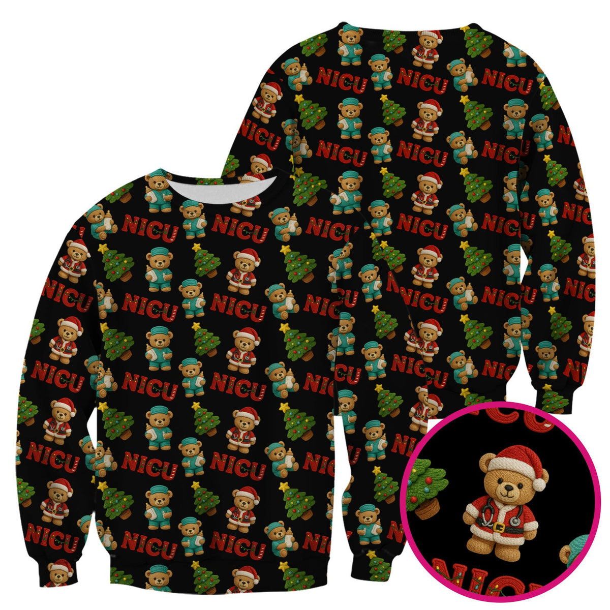 NICU Nurse Teddy Bear Scrub Top - Christmas Gift