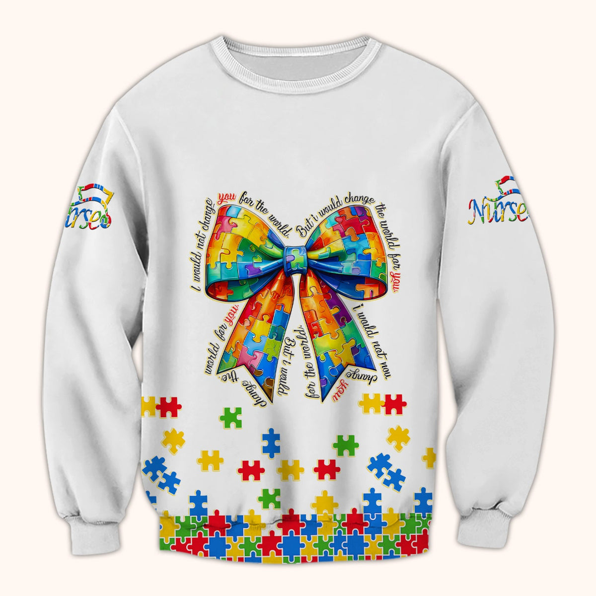 Autism Puzzle Bow Colorful Pieces Nurse Scrub Top