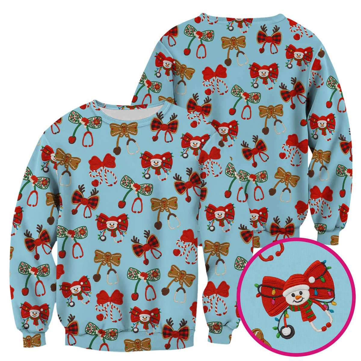 Christmas Stethoscope Bow Nurse Scrub Top