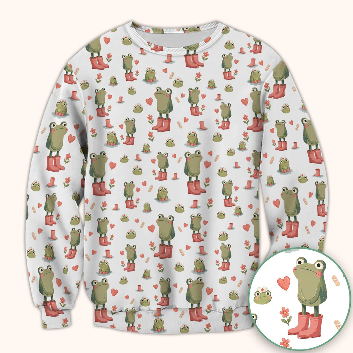 Adorable Frog Boots Heart Pattern Scrub Top, Comfortable Scrubs for Nurses