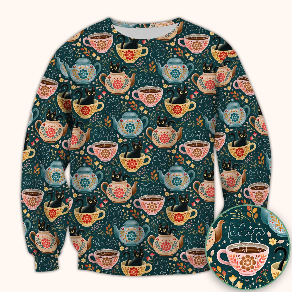 Black Cat Tea Party Veterinary Nurse Scrub Top
