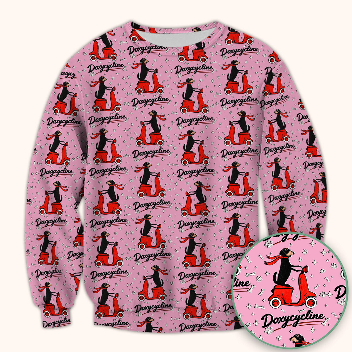 Funny Dachshund Riding Scooter Doxycycline Print Scrub Top ,Comfortable Scrubs for Nurses