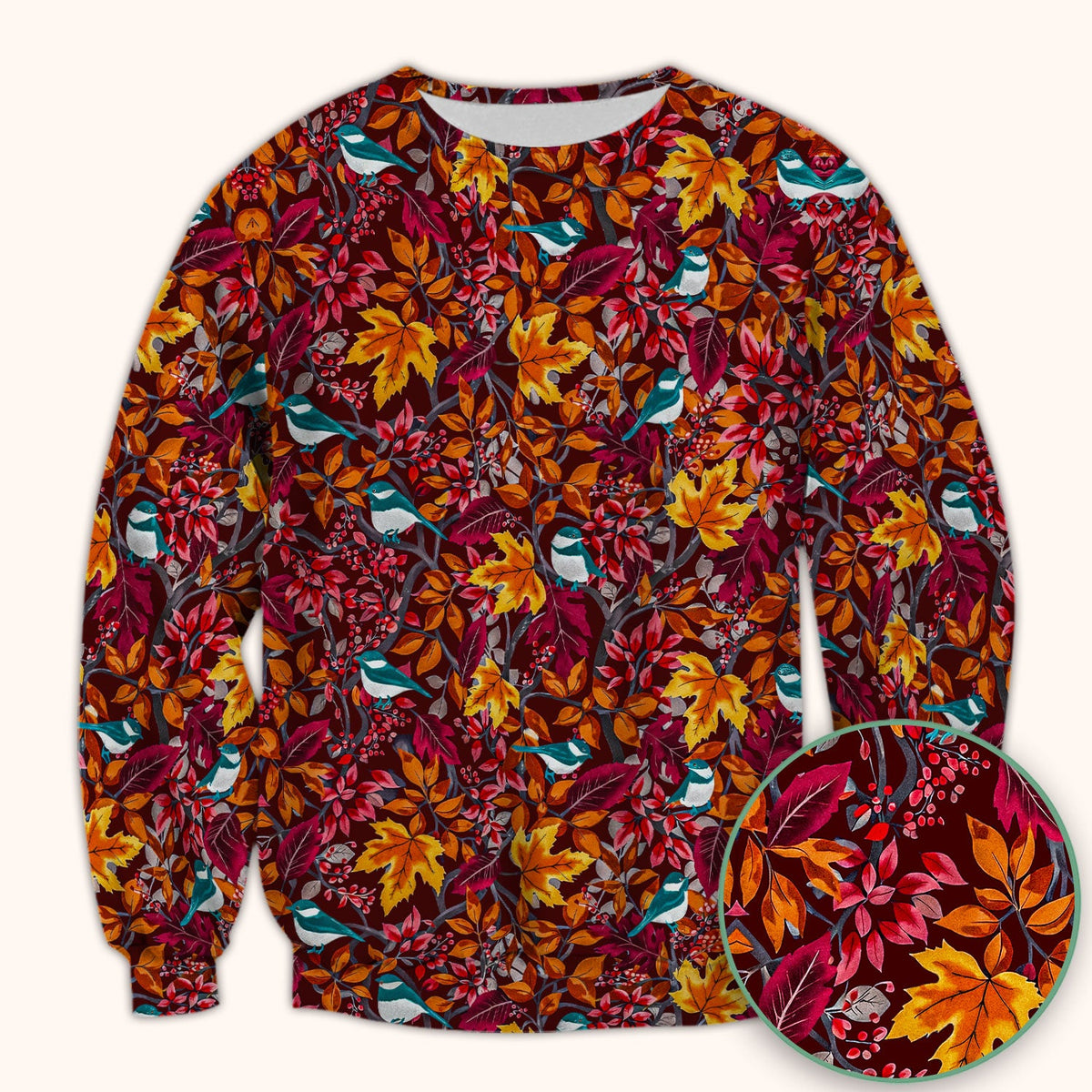 Autumn Leaves Blue Bird Nurse Scrub Top