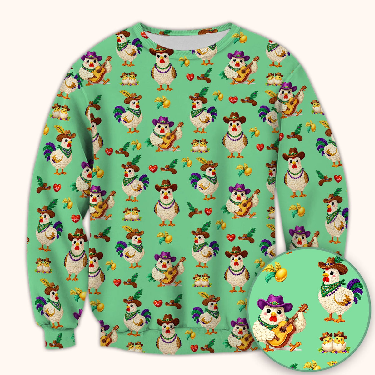 Mardi Gras Rooster Cowboy Nurse Scrub Top
