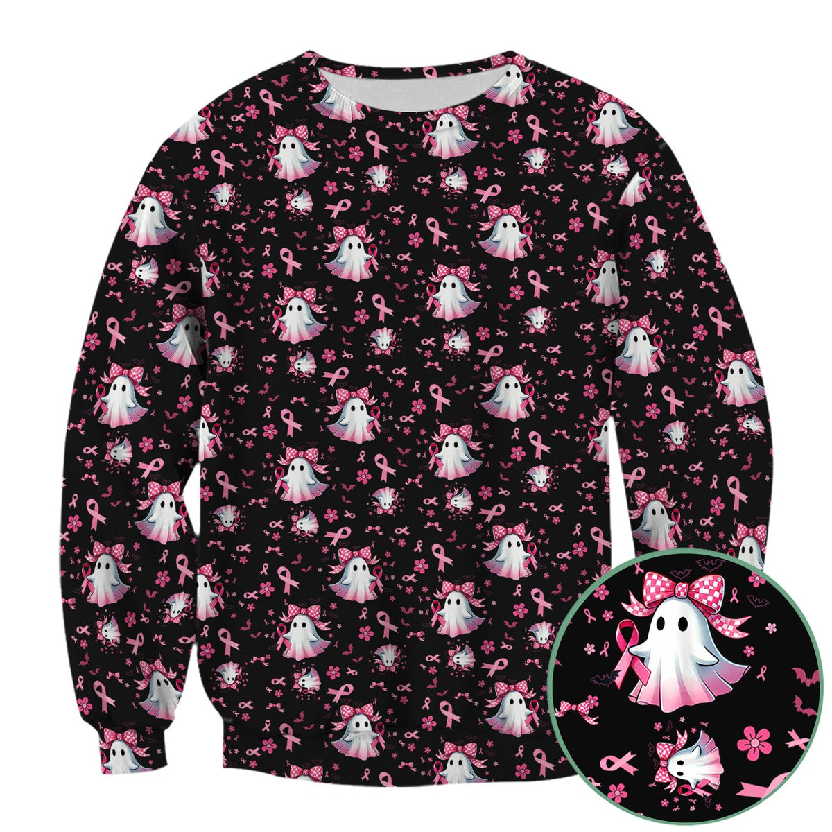 Spooky Ghost Pink Ribbon Nurse Scrub Top - Breast Cancer Gift