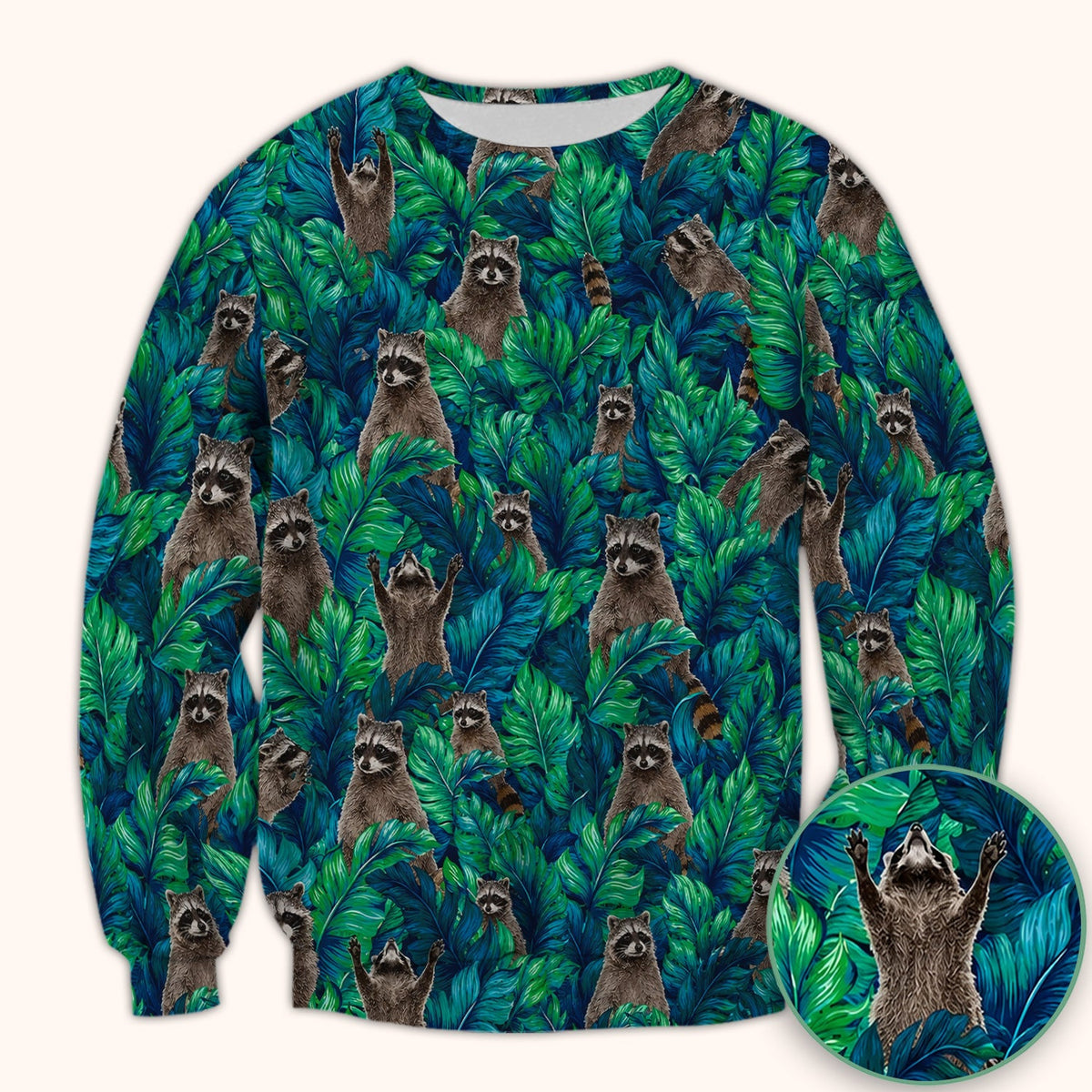Tropical Raccoon Jungle Leaves Nurse Scrub Top