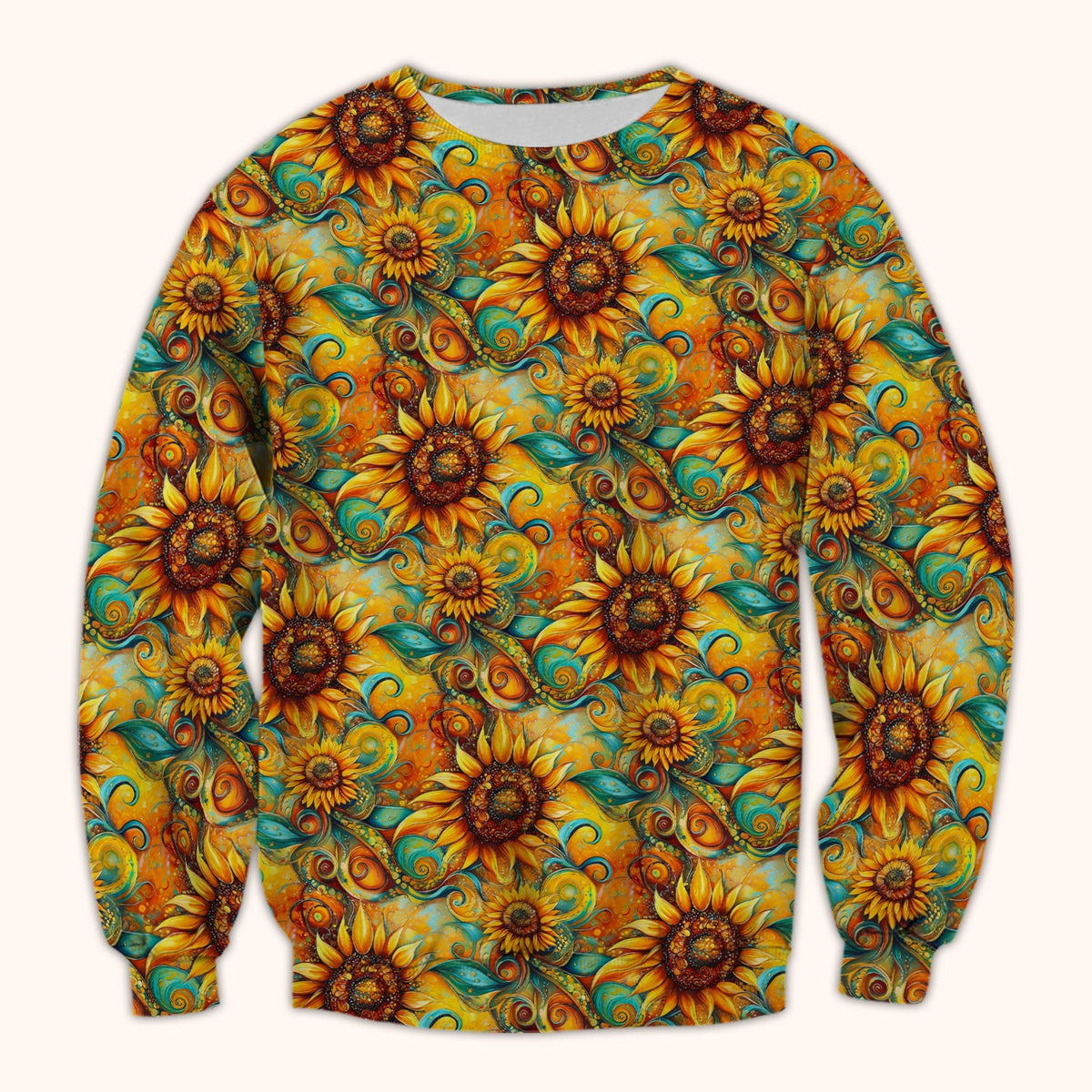 Sunflower Swirl Floral Pattern Scrub Top, Comfortable Scrubs for Nurses