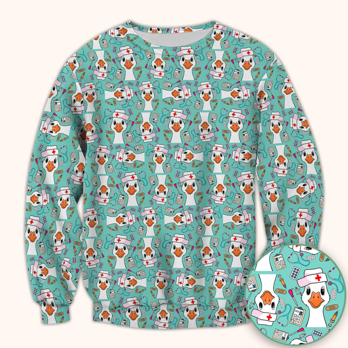 Duck Wearing Hat With Medical Tools Nurse Scrub Top