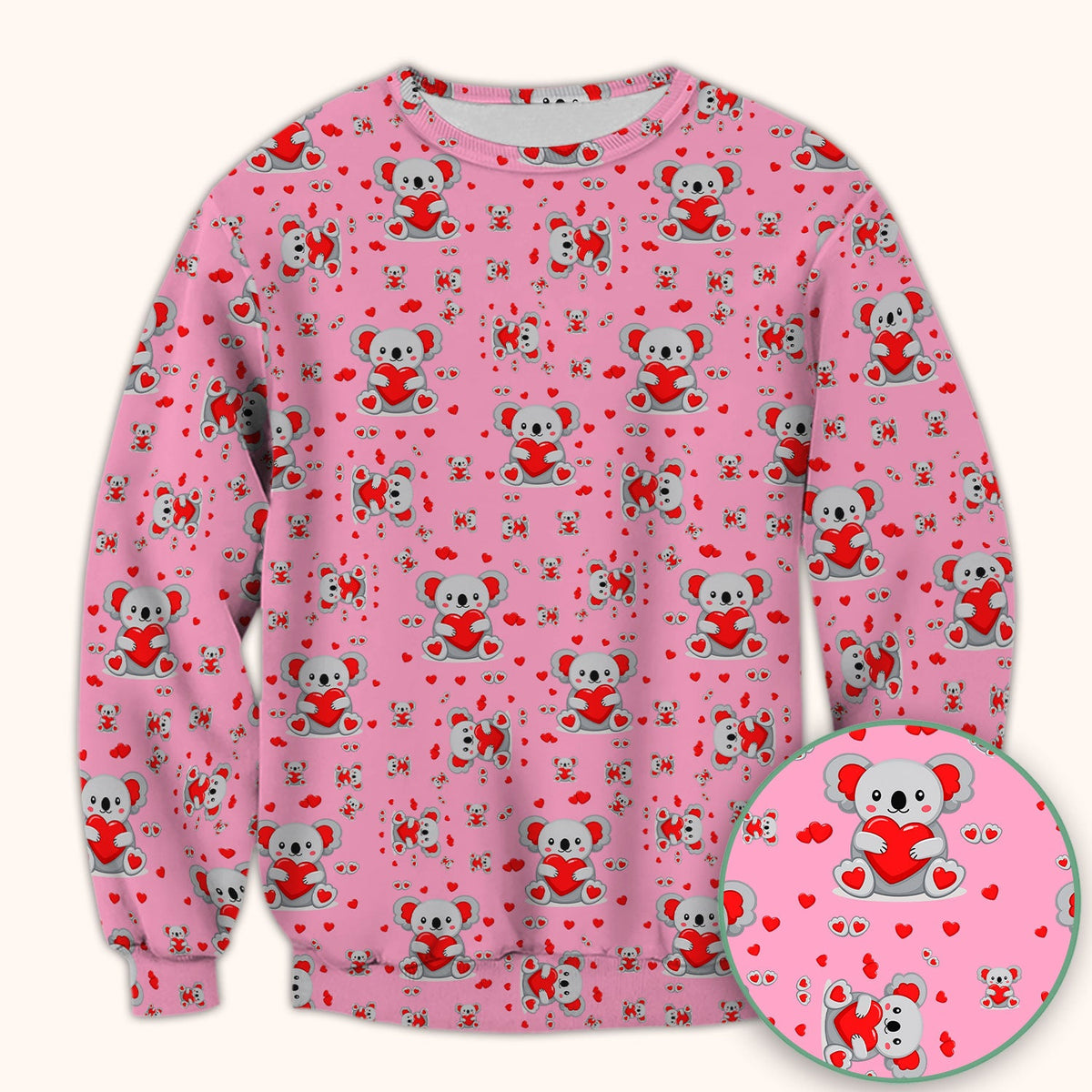 Valentine Cute Koala Heart Pattern Nurse Shirt, Comfortable Scrubs for Nurses