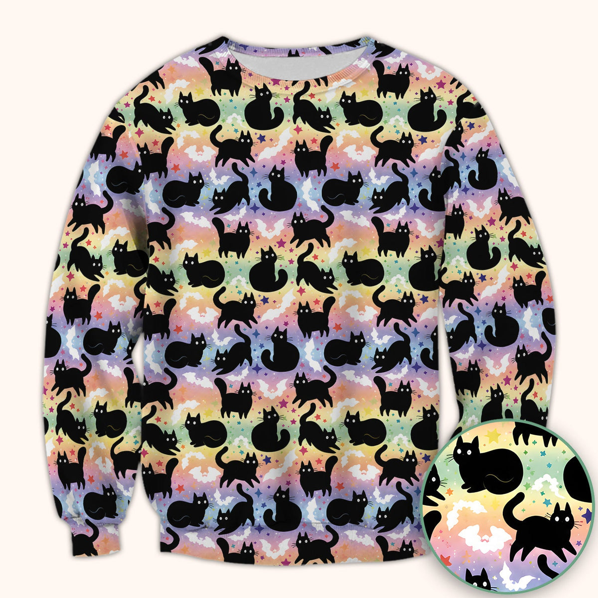 Pastel Star Black Cat Nurse Scrub Top