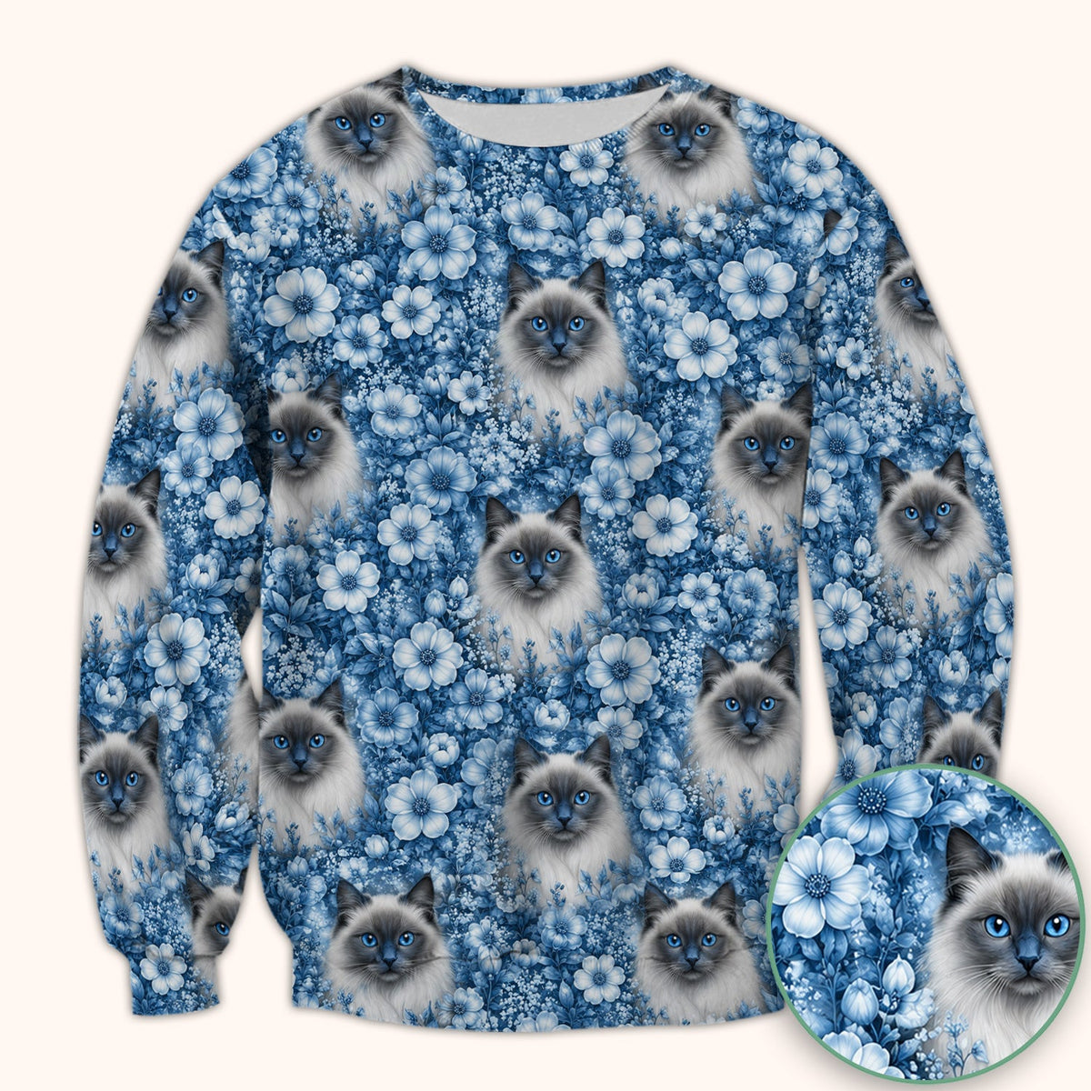 Blue Floral Ragdoll Cat Nurse Scrub Top
