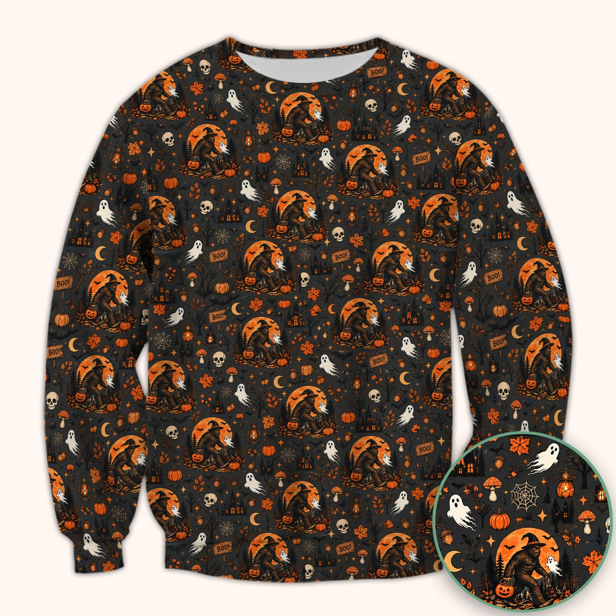 Bigfoot Ghost with Pumpkin Nurse Scrub Top - Halloween Gift