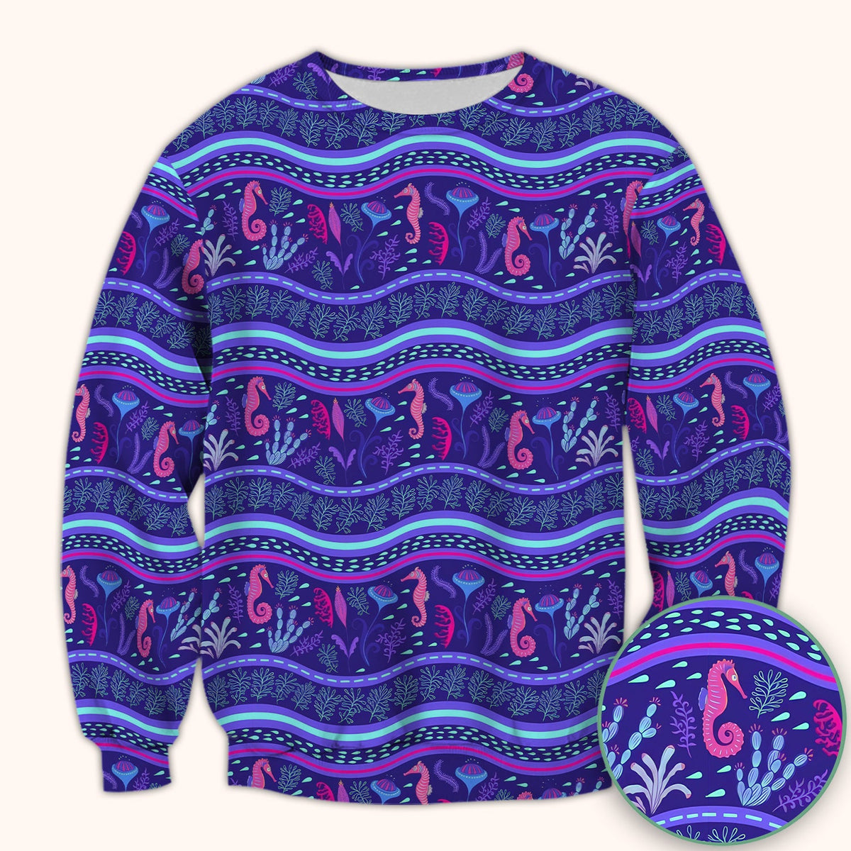 Purple Seahorse Ocean Pattern Nurse Scrub Top