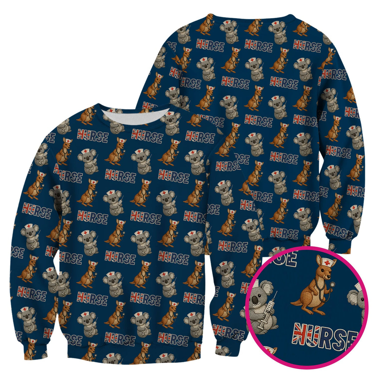 Cute Koala Kangaroo Scrub Top, Australian Nurse Pattern Shirt,  Breathable Fabrics Nursing Uniform