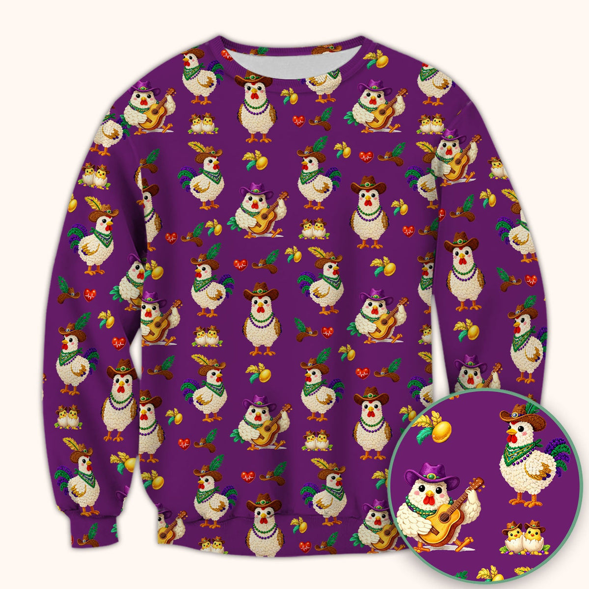 Mardi Gras Rooster Cowboy Nurse Scrub Top